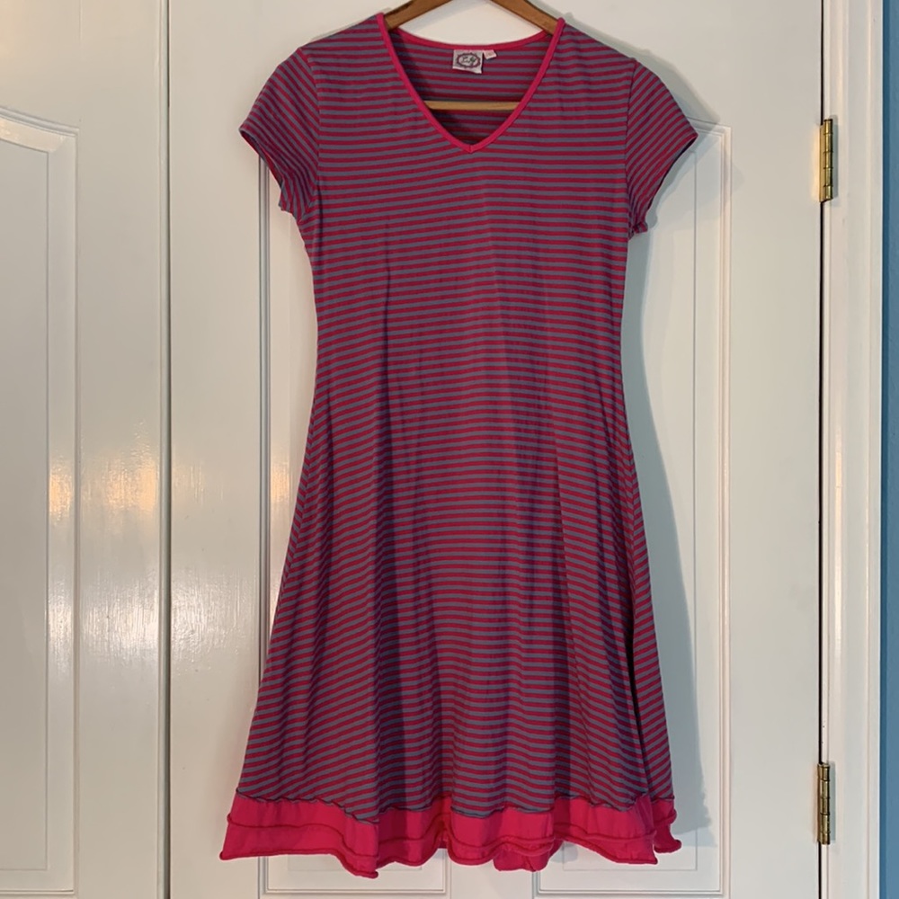Little Lovebird Pink and Gray striped Dress size Large